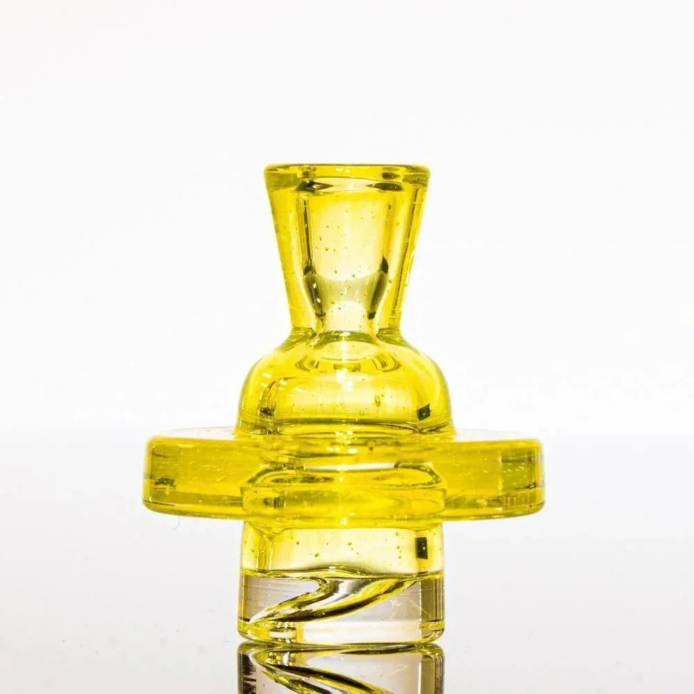 Vibrant yellow glass dab nail with spiral design, ideal for vaporizers and heady glass collections
