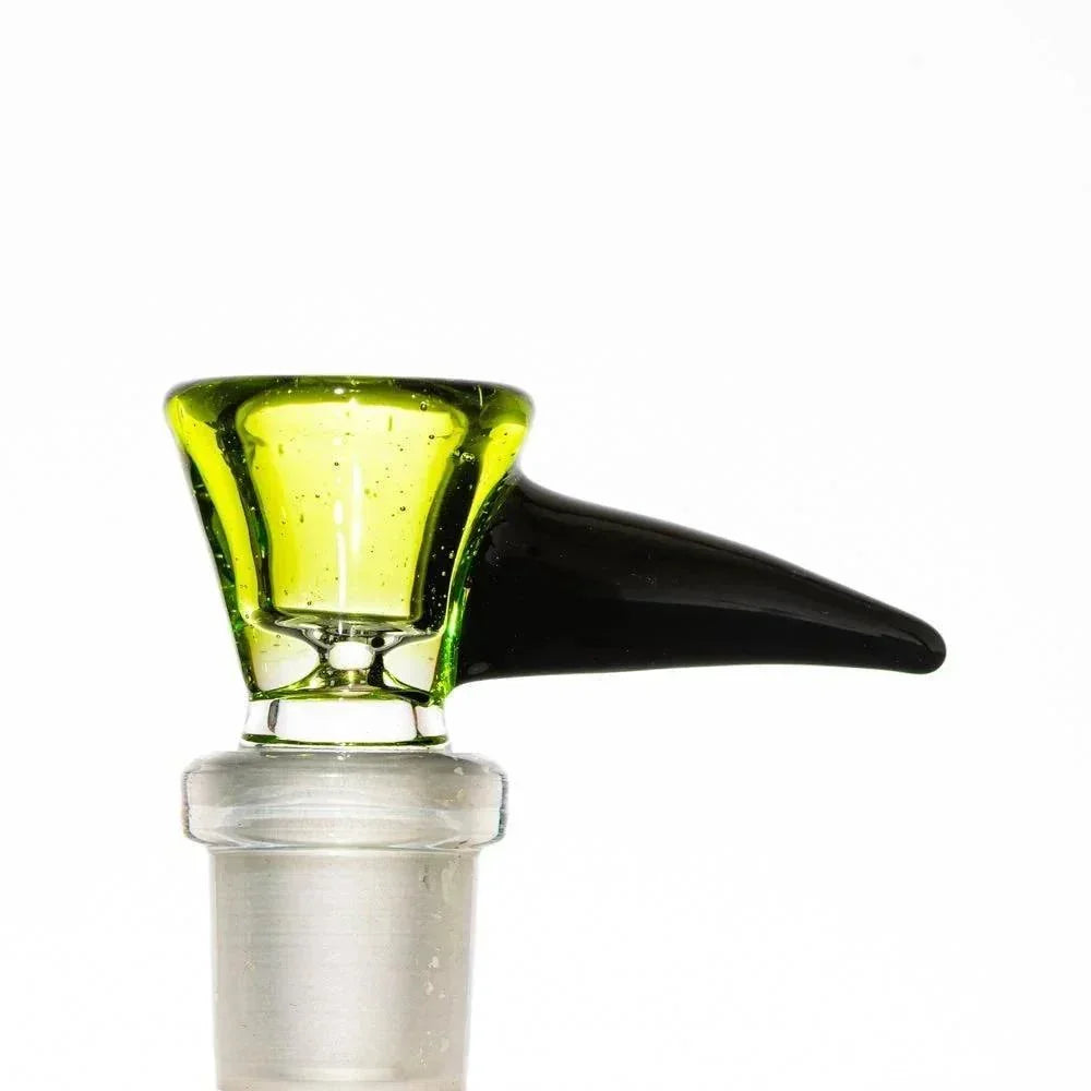 Green and black glass slide bowl with single hole and handle, 14mm accessory
