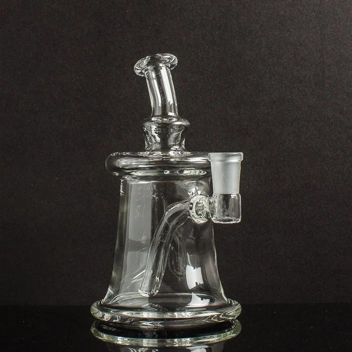 Clear glass bong with curved arm and frosted joint, ideal for heady glass collectors