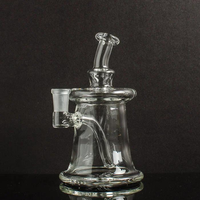 Clear glass bong with curved neck and side carb, ideal for heady glass collectors