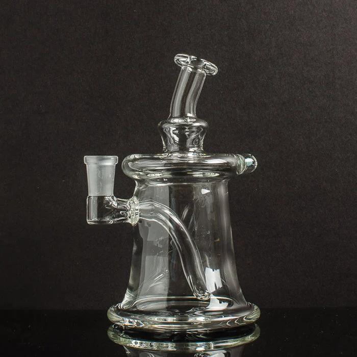 Clear glass bong with curved neck and side carb, ideal for heady glass collectors
