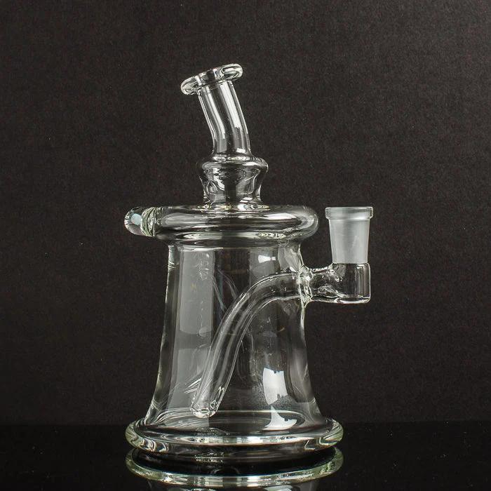Clear glass bong with curved neck and side carb, ideal for heady glass collections