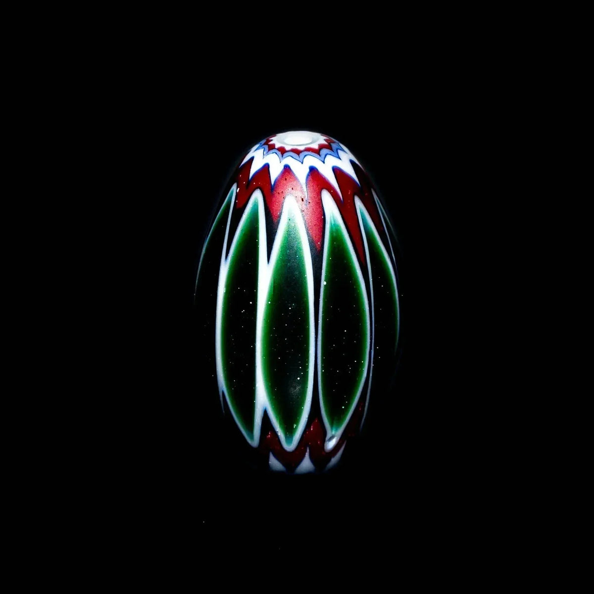 Kevin O'Grady - Green & White Chevron Marquise Bead Small