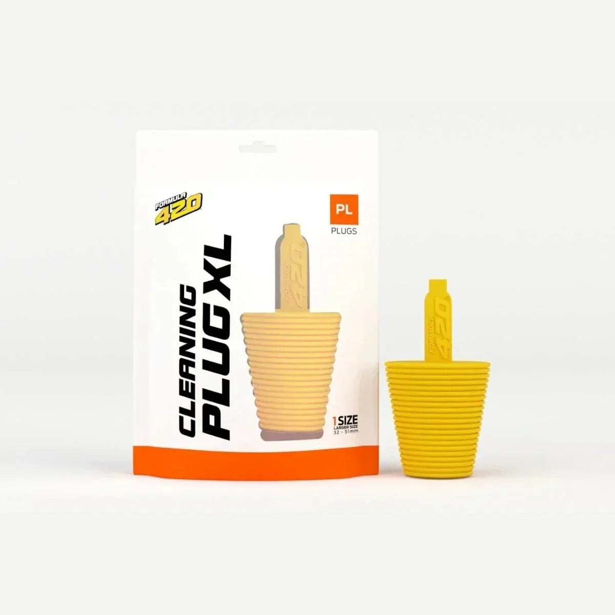 Large yellow silicone cleaning plug XL for glass pipes with packaging