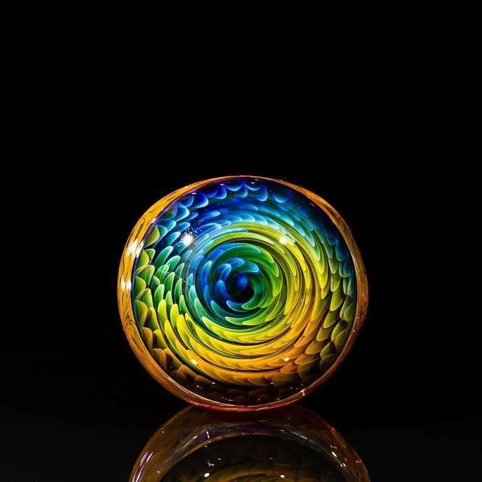 Vibrant rainbow spiral glass pipe with feathered texture, heady glass art for smoke shop collection