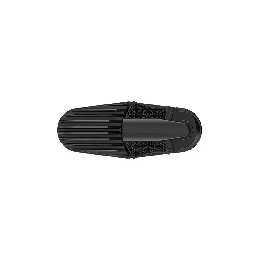 Black portable dry herb vaporizer with textured grip on white background
