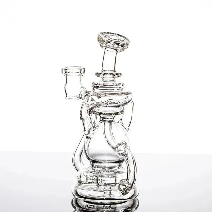Clear glass bong with intricate percolator design, ideal for heady glass collectors and vaporizer enthusiasts.