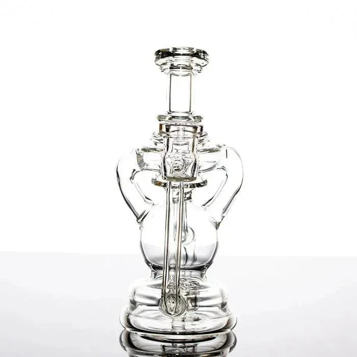 Clear glass bong with intricate design and dual arm accents