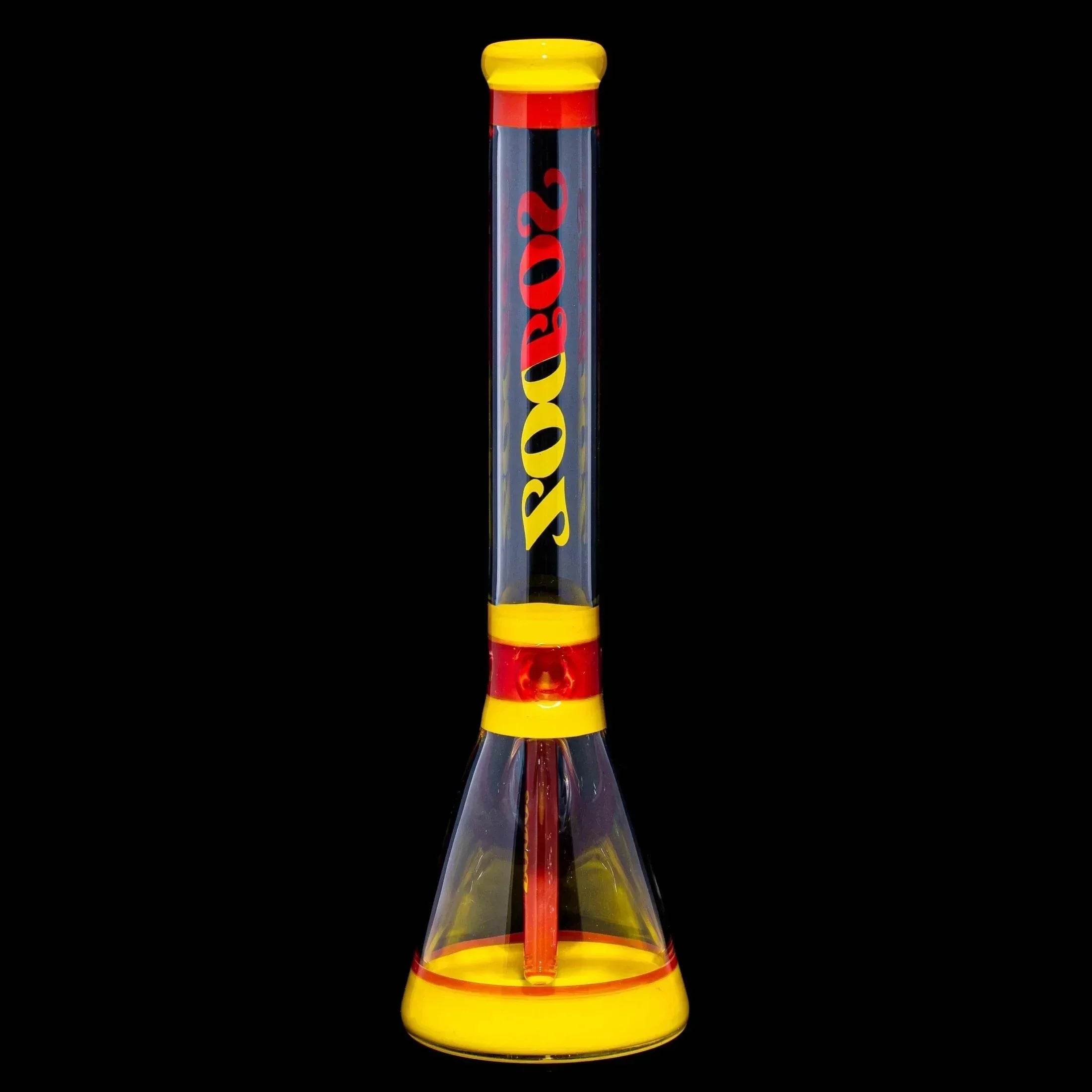 Sodoz ketchup mustard-themed water pipe with red and yellow accents on black background