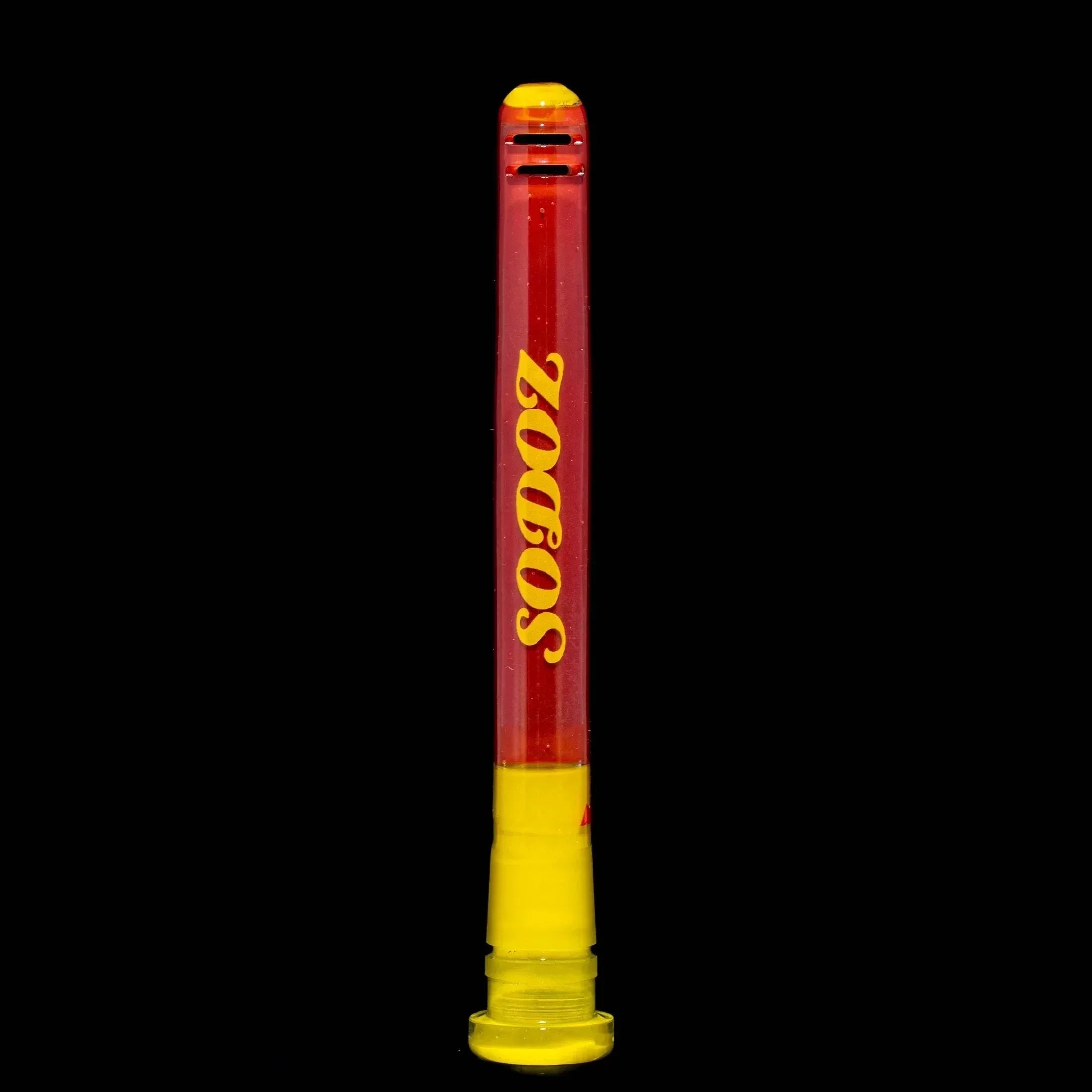 Glass dab straw styled like a ketchup bottle with red and yellow accents and SODOZ text