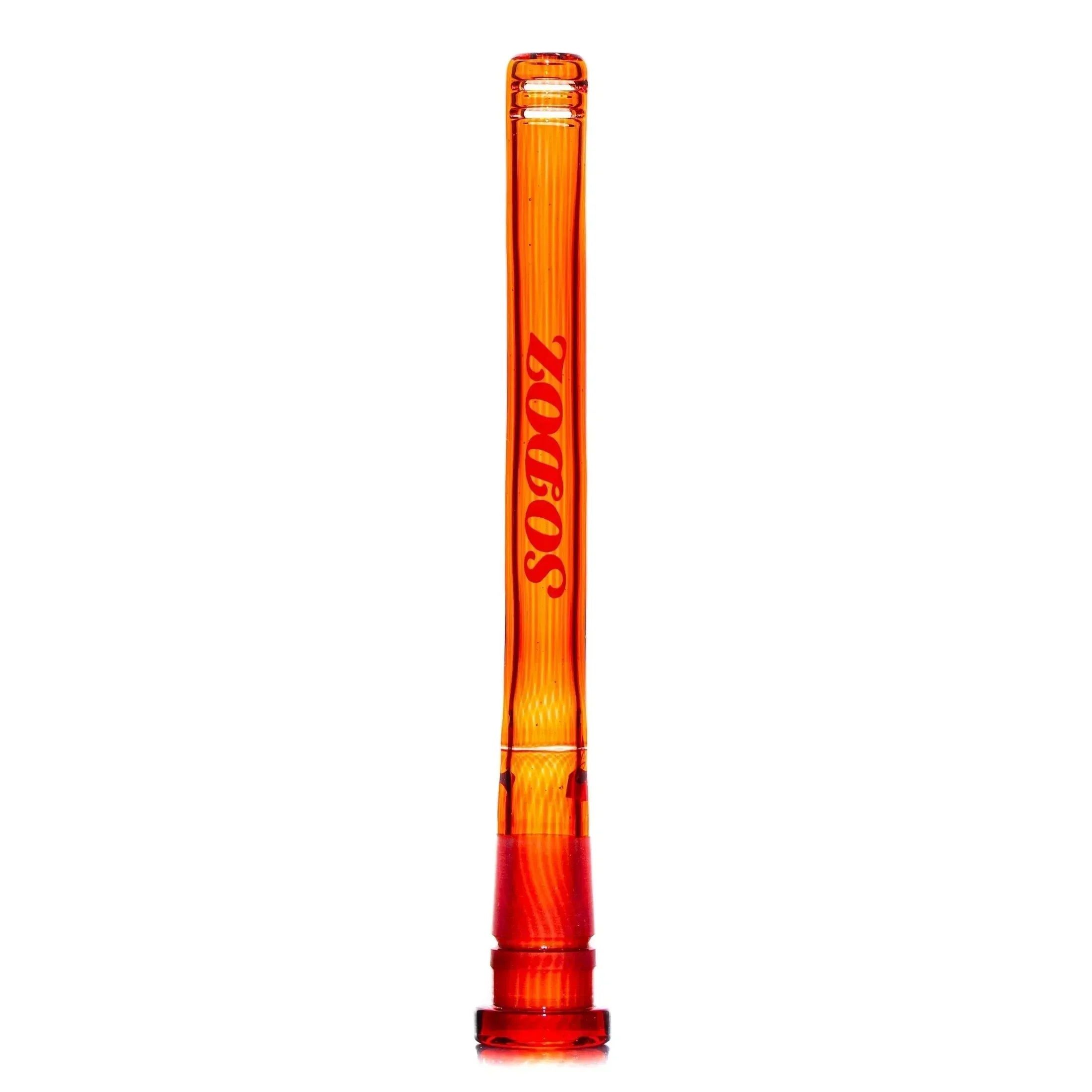 Orange glass downstem accessory with SODOZ logo, isolated on white background
