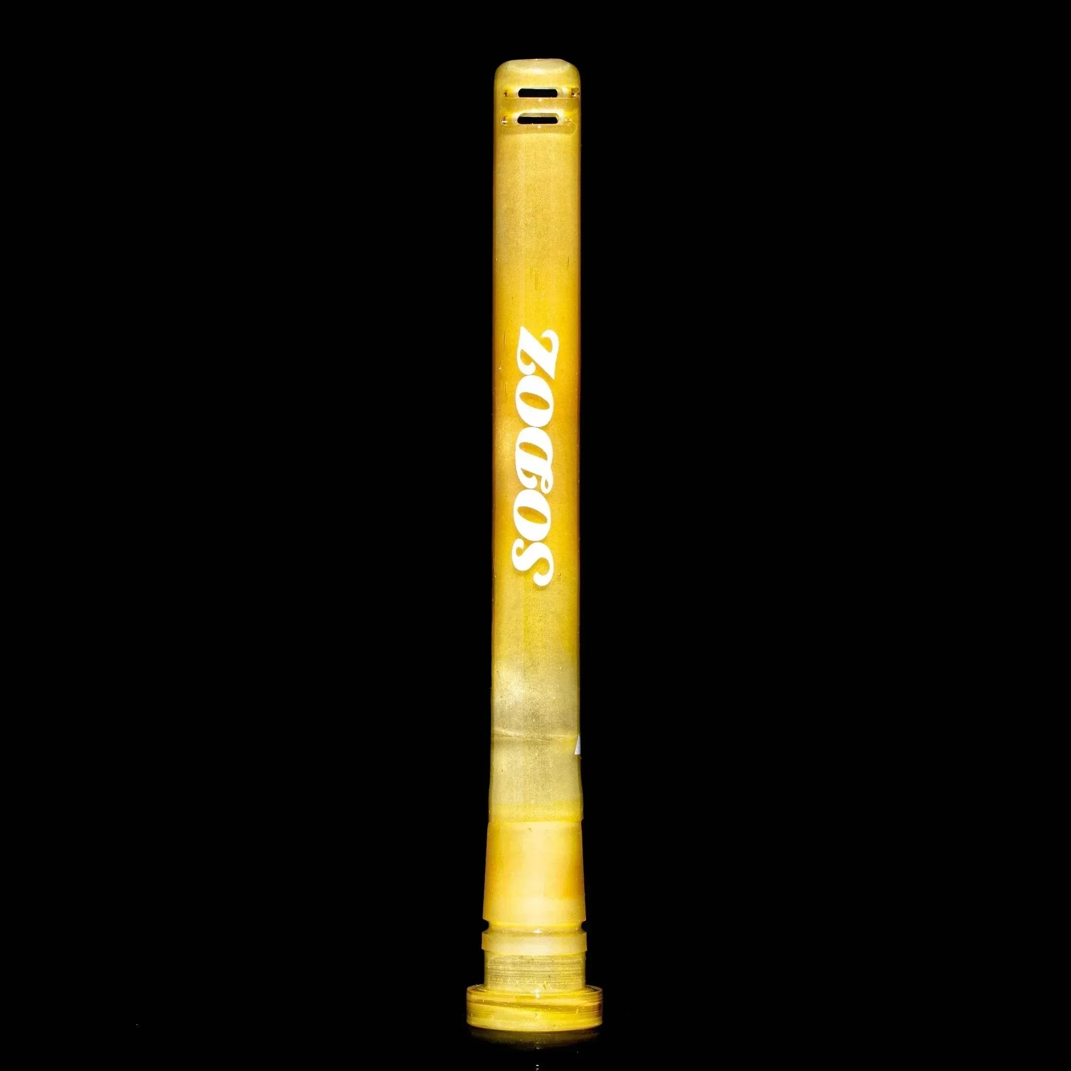 Peach satin glass downstem accessory with SODOZ logo on black background