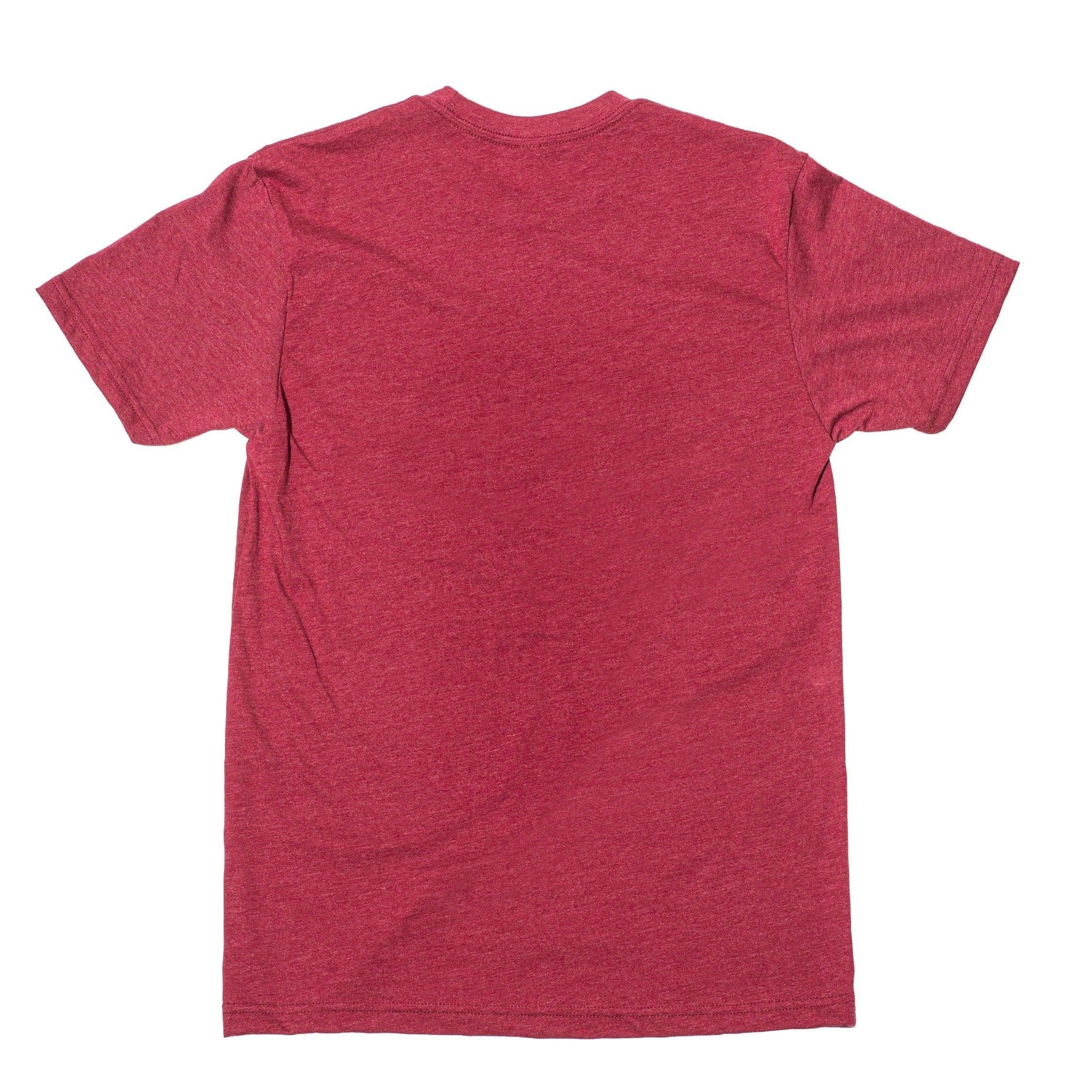 Heather red short sleeve t-shirt back view, plain design for casual wear