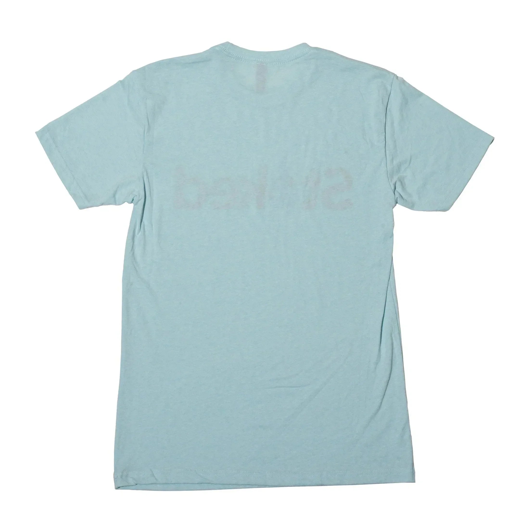 Light blue Stoked t-shirt with subtle back logo, casual wear for smoke shop fans