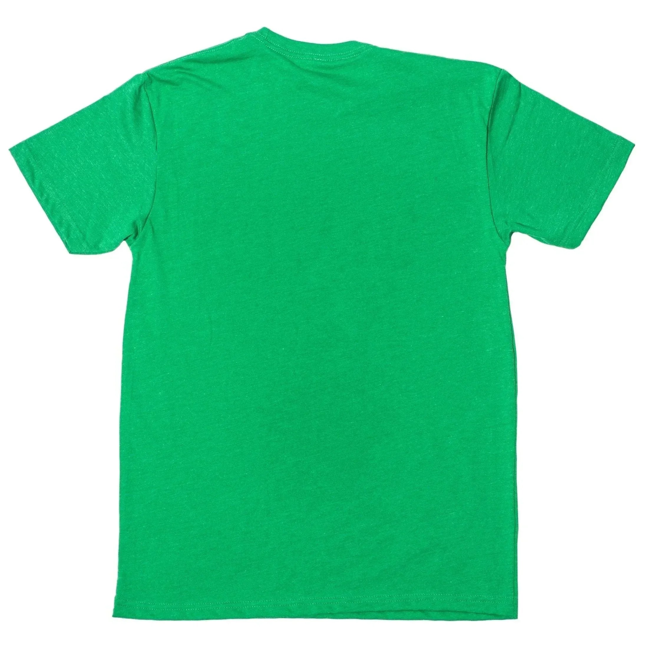 Solid green crew neck t-shirt, plain back view, soft cotton blend apparel