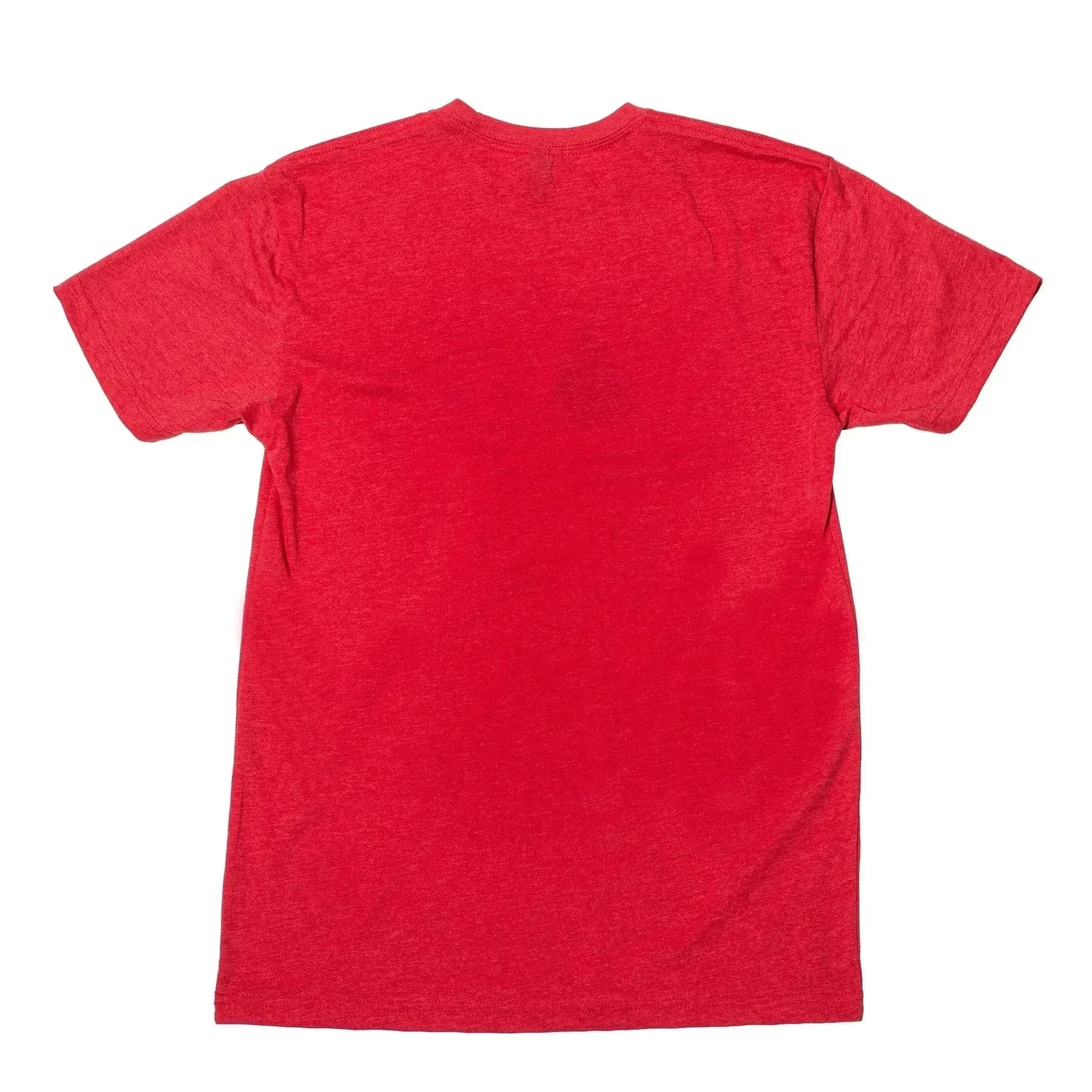Red heather t-shirt back view, plain design for casual wear