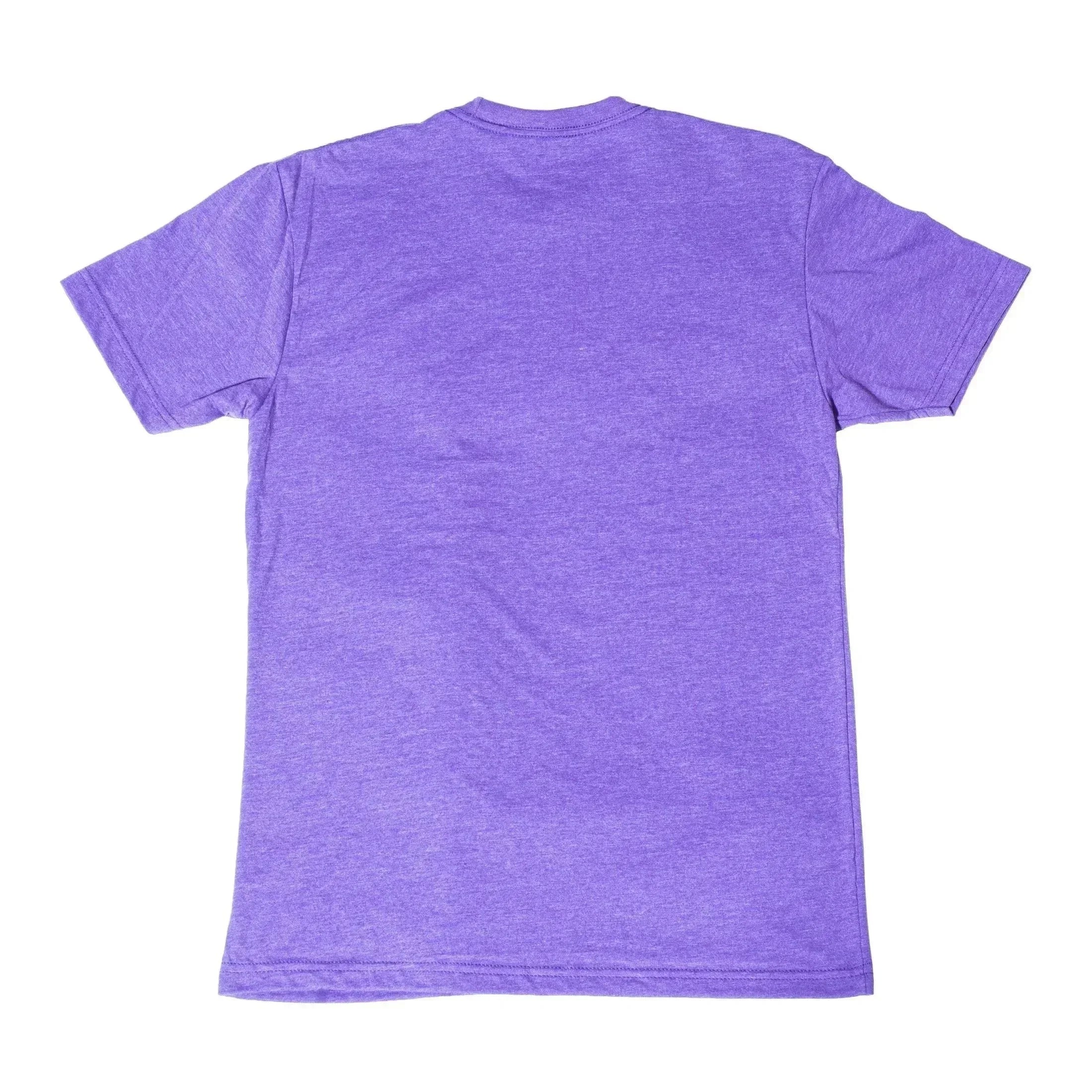 Back view of a plain purple short sleeve t-shirt on white background