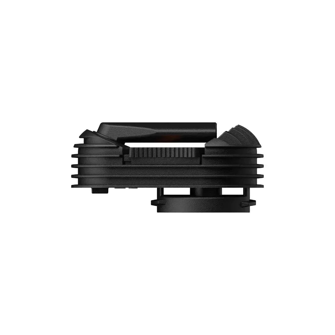 Black vaporizer cooling unit accessory with ribbed design on white background