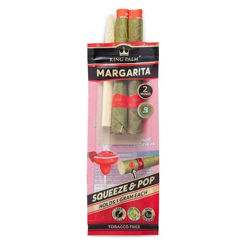 King Palm Margarita flavor palm leaf mini rolls 2-pack, squeeze and pop, tobacco free.