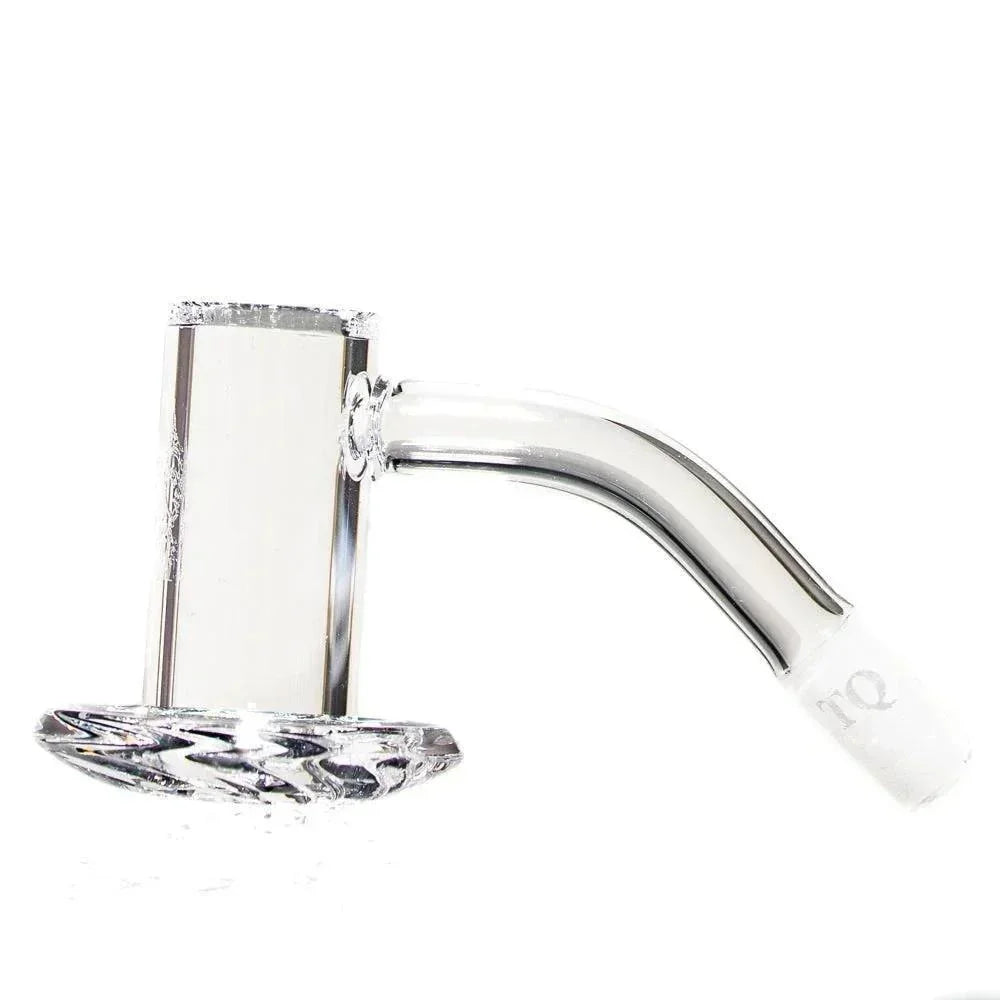 Clear quartz terp blender banger with a textured dish for use with concentrate rigs
