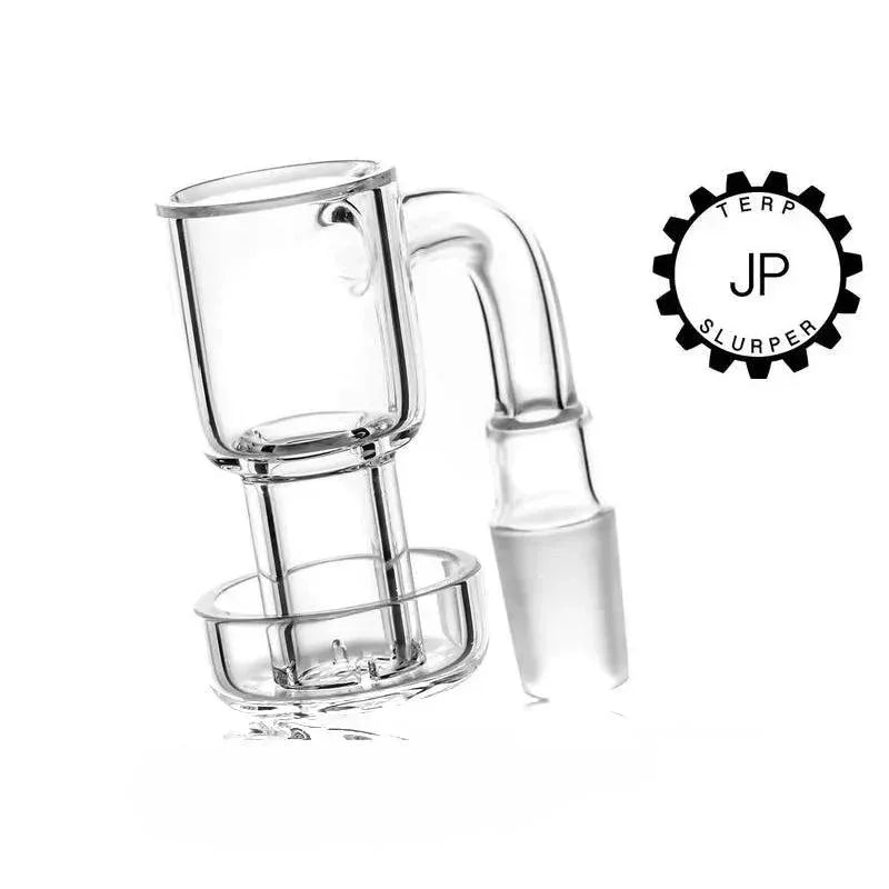 Clear glass terp slurper quartz banger with male joint for dab rigs on white background