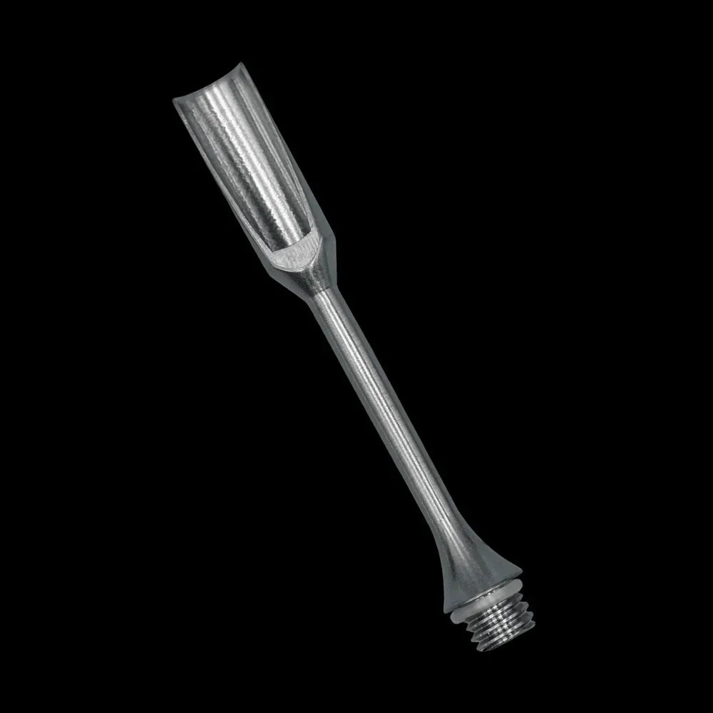 Stainless steel dab tool with threaded end for concentrates on black background