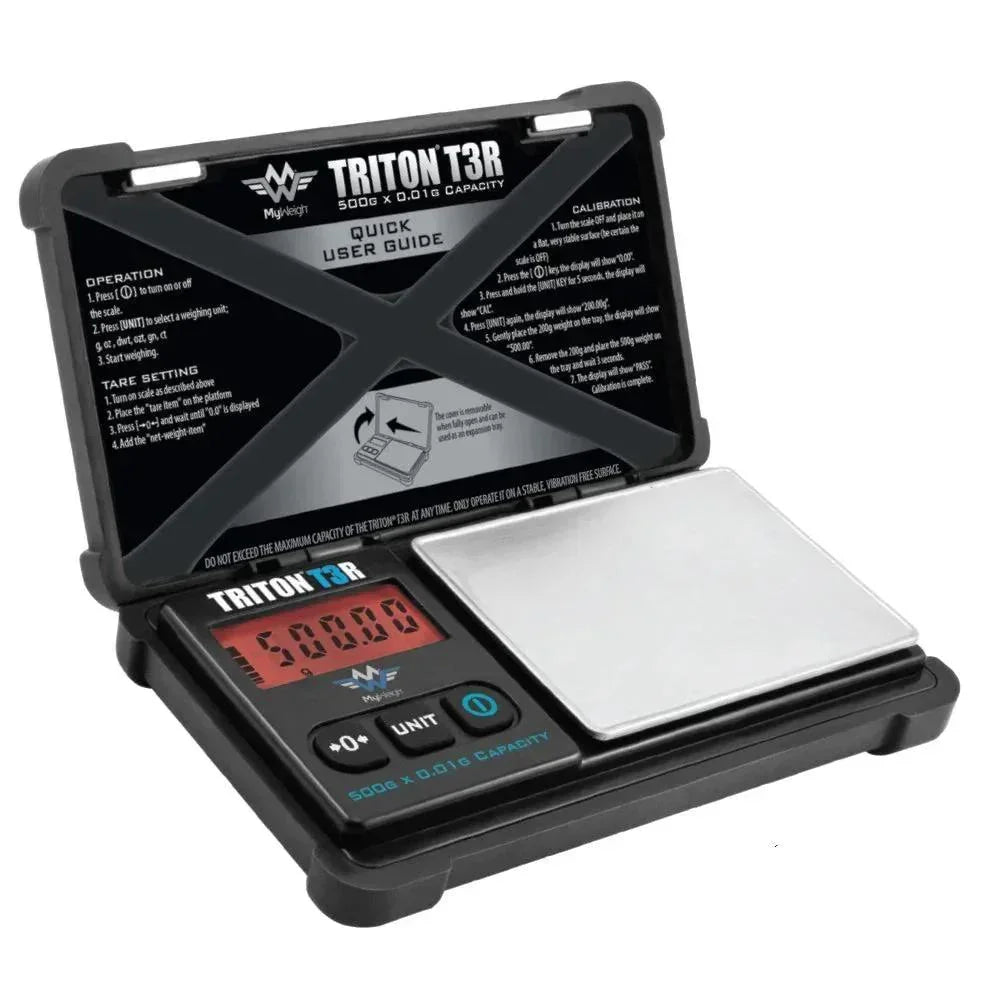 Digital pocket scale Triton T3R with LCD display and stainless steel weighing platform