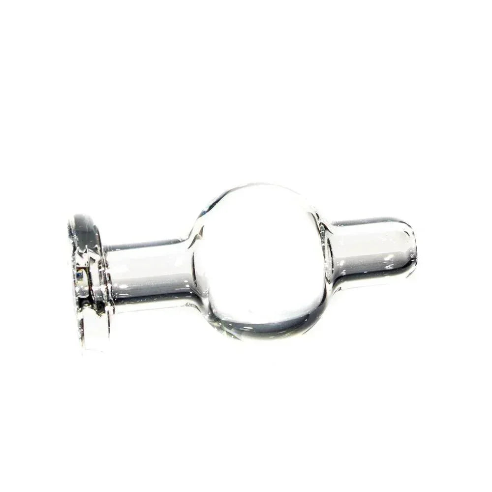Clear glass bubble cap carb accessory for dab rigs on white background