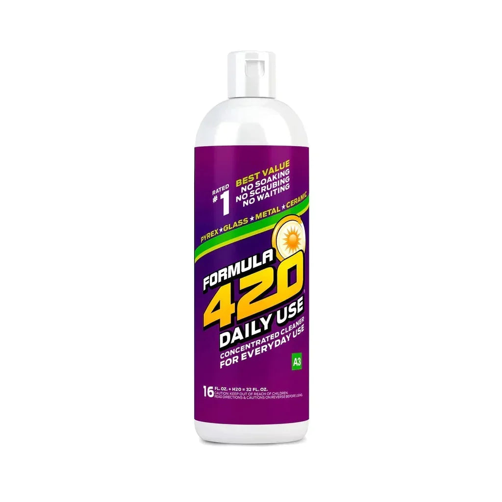 Formula 420 Daily Use 16oz glass and pipe cleaner bottle with purple label