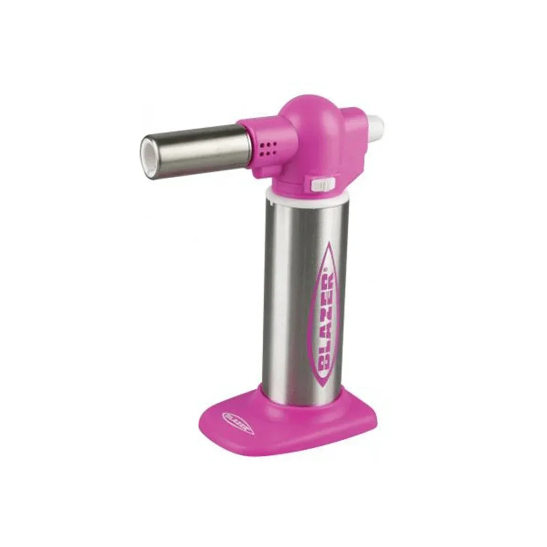 Pink and stainless steel Blazer torch lighter for glass pipes and vaporizers