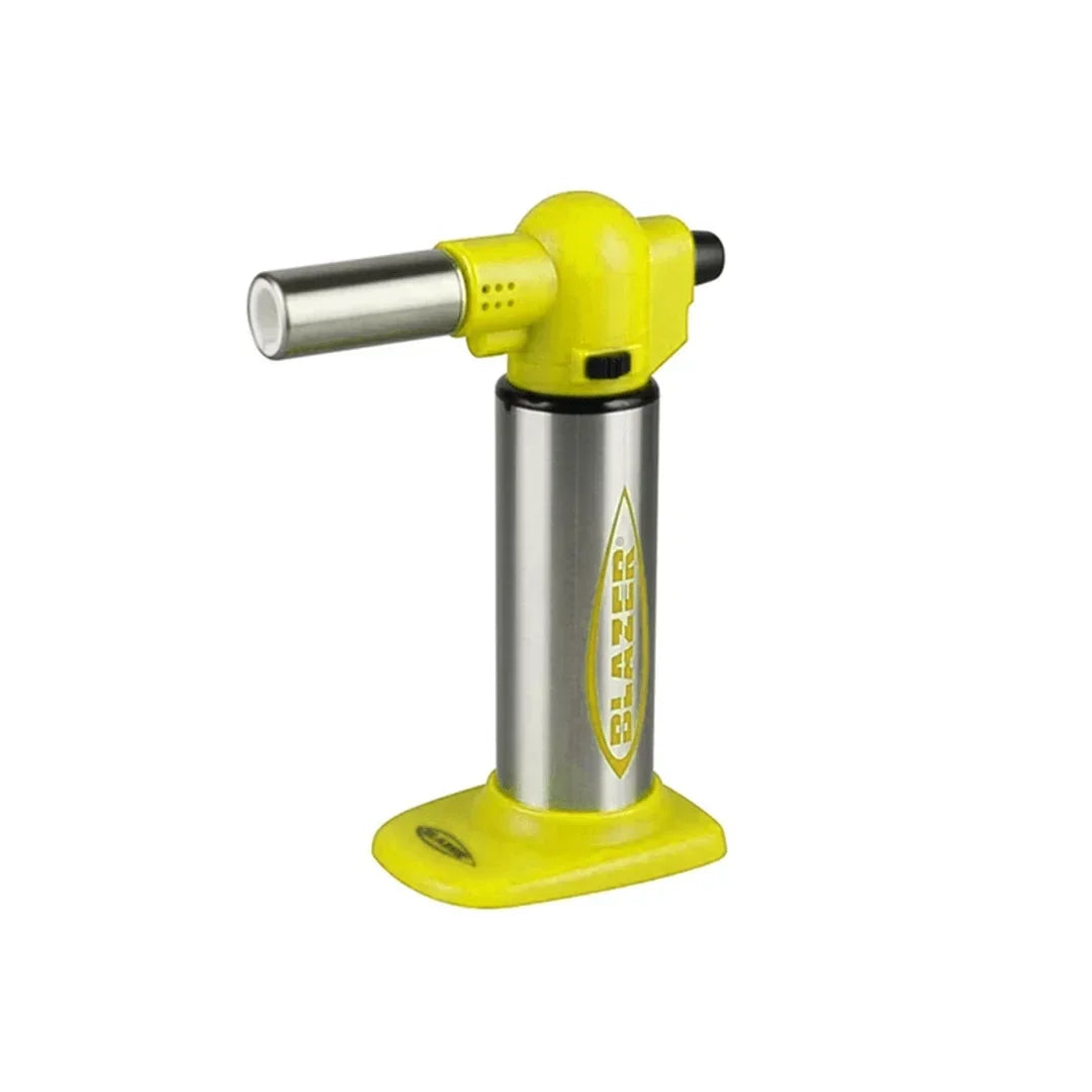 Yellow and silver Blazer torch lighter for glass pipes and vaporizers