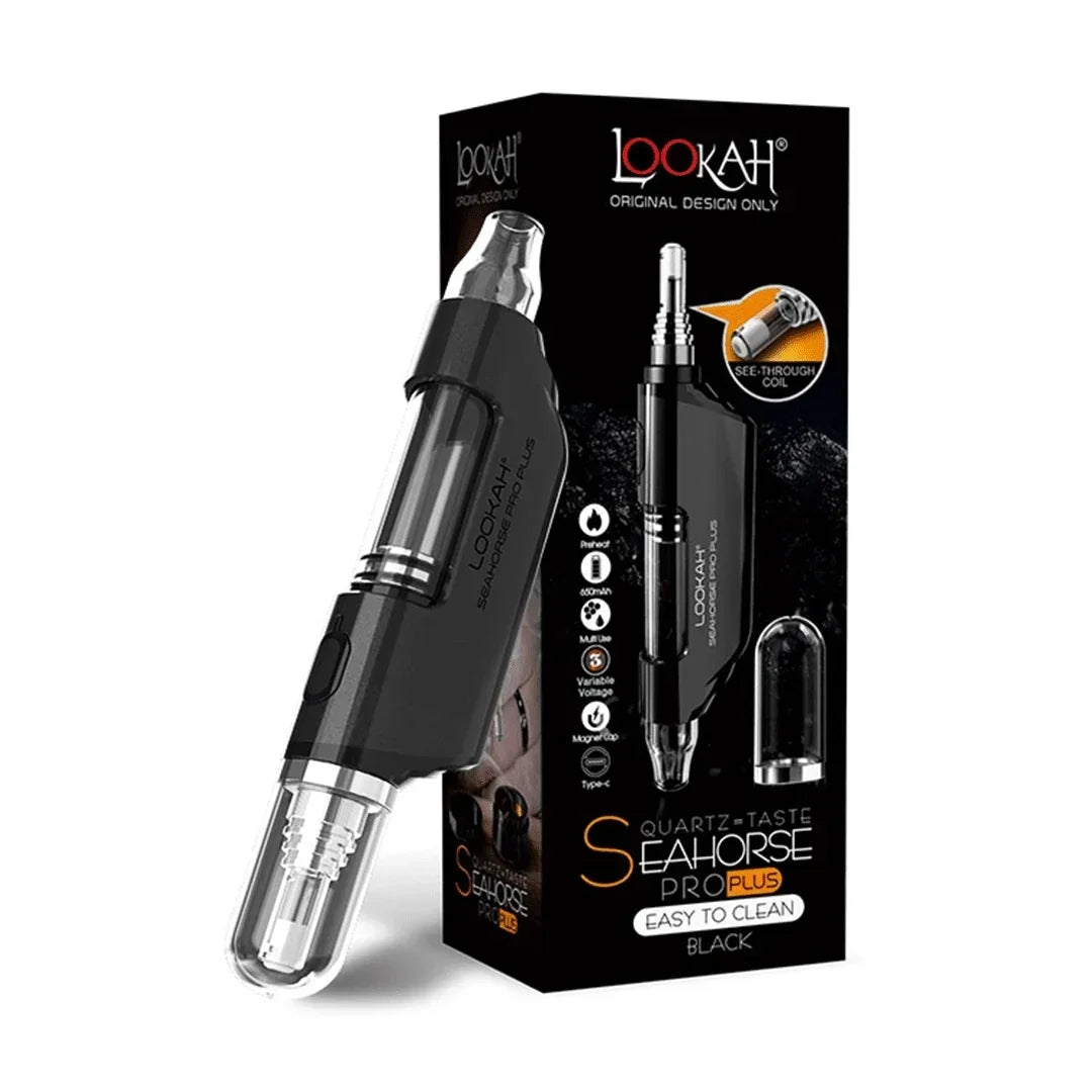 Lookah Seahorse Pro Plus black electronic nectar collector vape pen with box