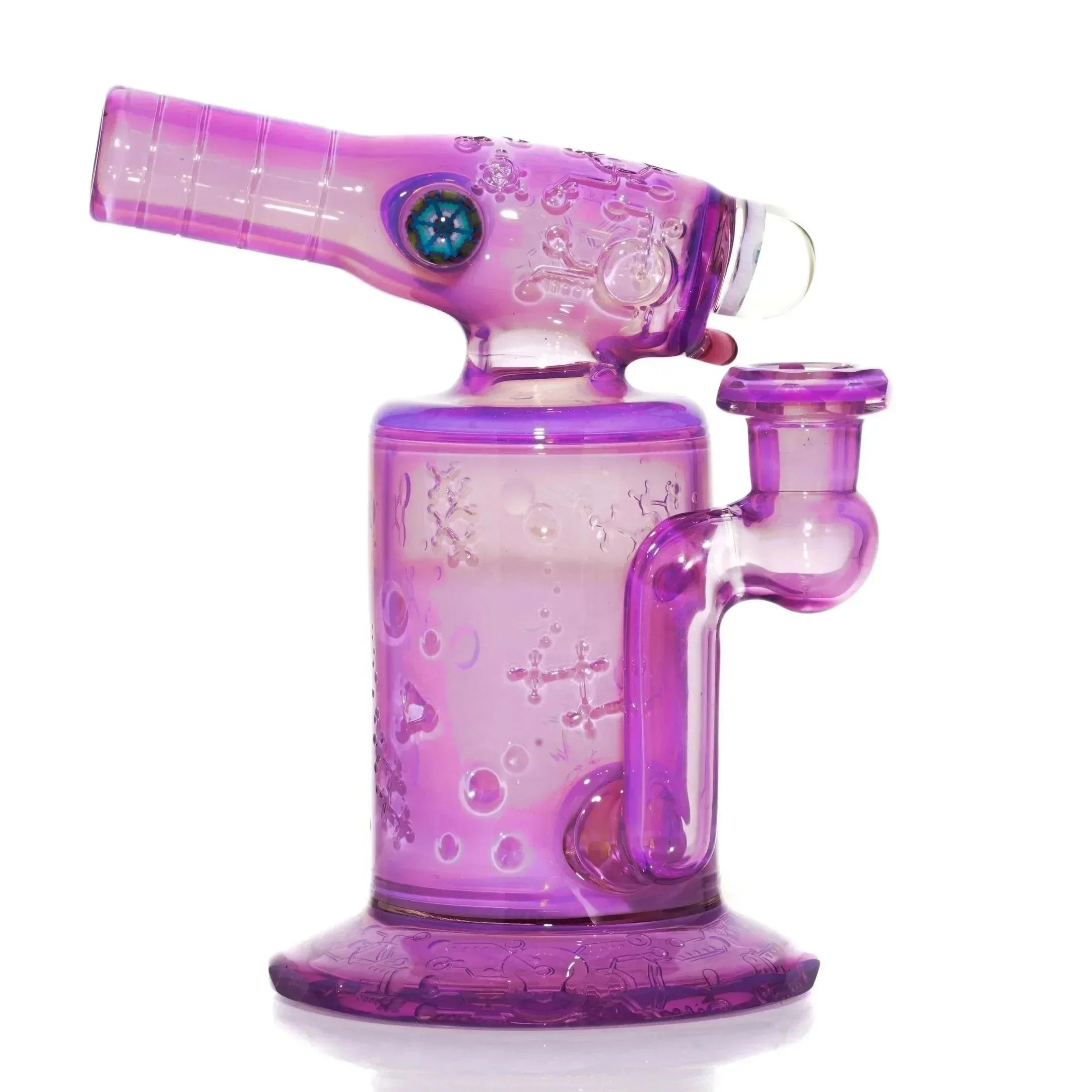 Purple glass water pipe with textured surface and unique scientific design