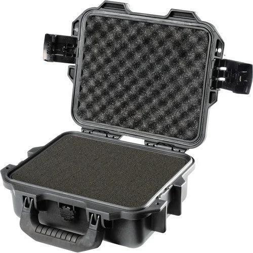 Black hard-shell protective case with foam interior for glass pipes or vaporizers