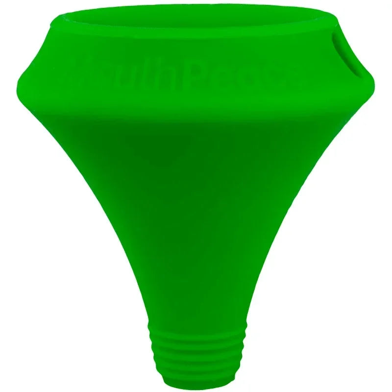 Bright green silicone funnel with threaded base for glass bongs and dab rigs