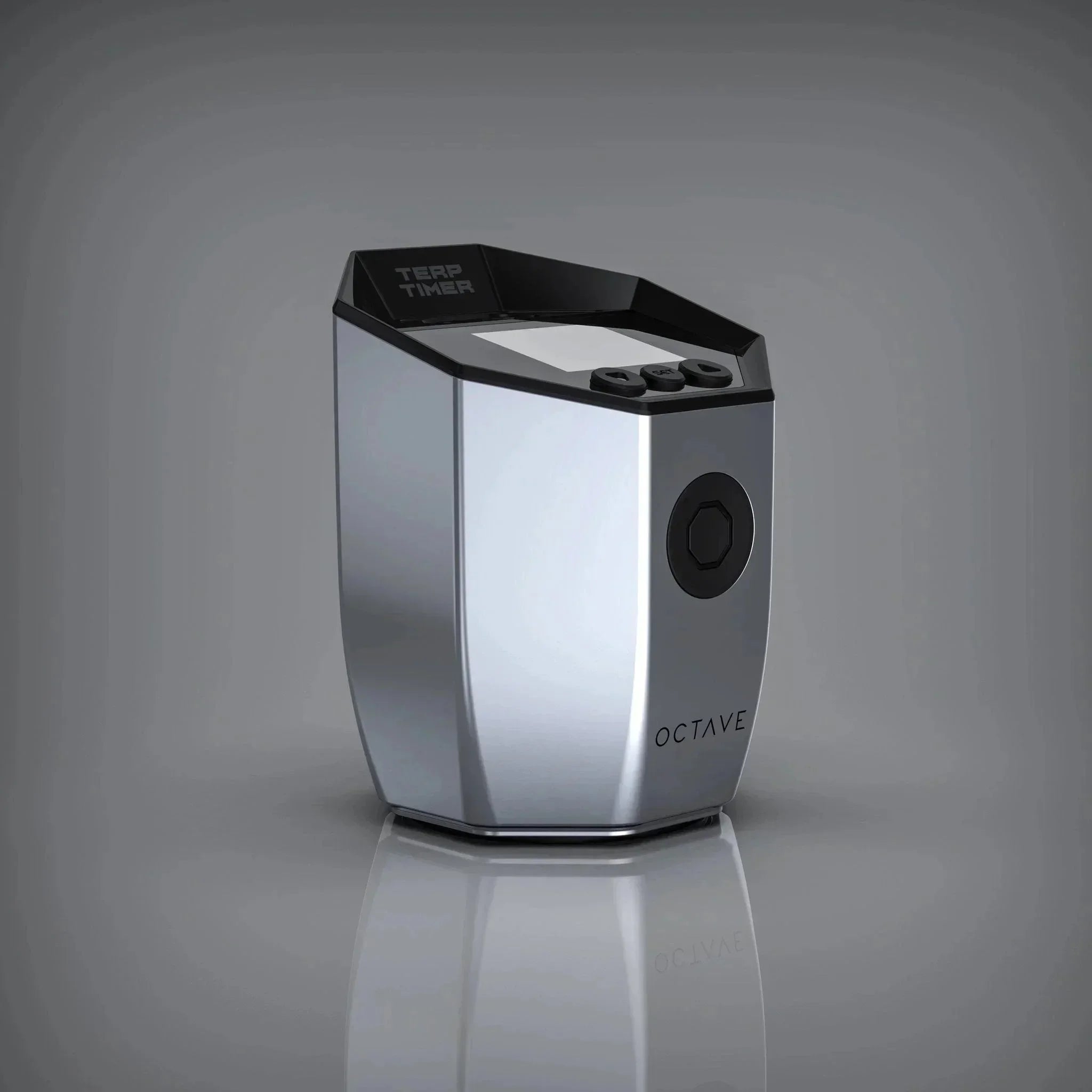 Octave Terp Timer vaporizer with sleek silver design and digital display for precise temperature control