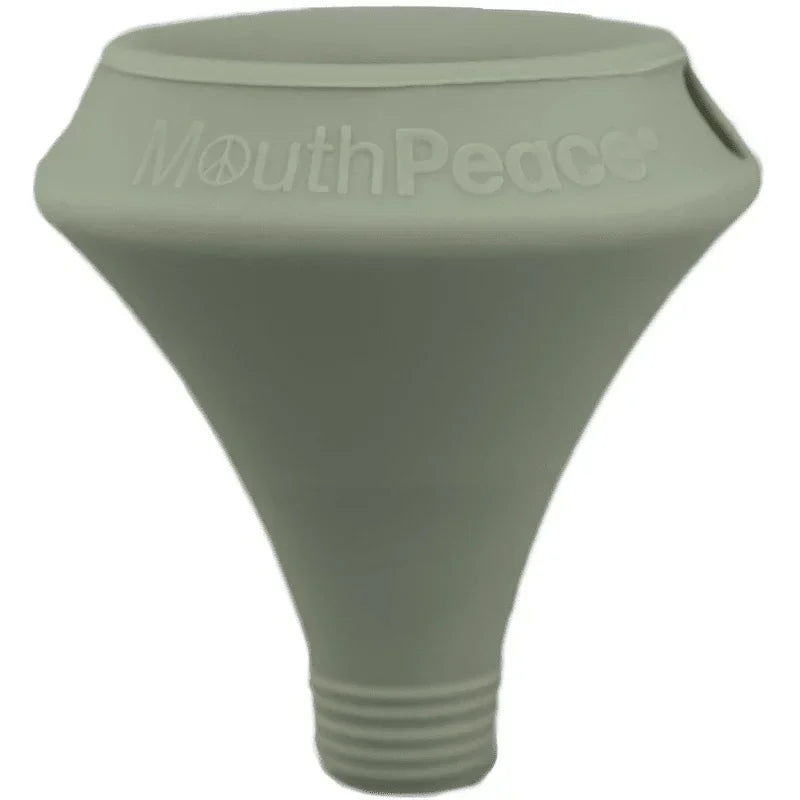 MouthPeace silicone mouthpiece for vaporizers and glass pipes, olive green with peace symbol branding