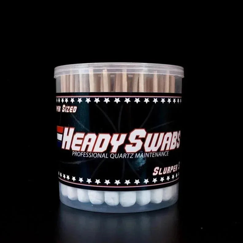 Heady Swabs container for professional quartz maintenance, filled with extra-sized cotton swabs