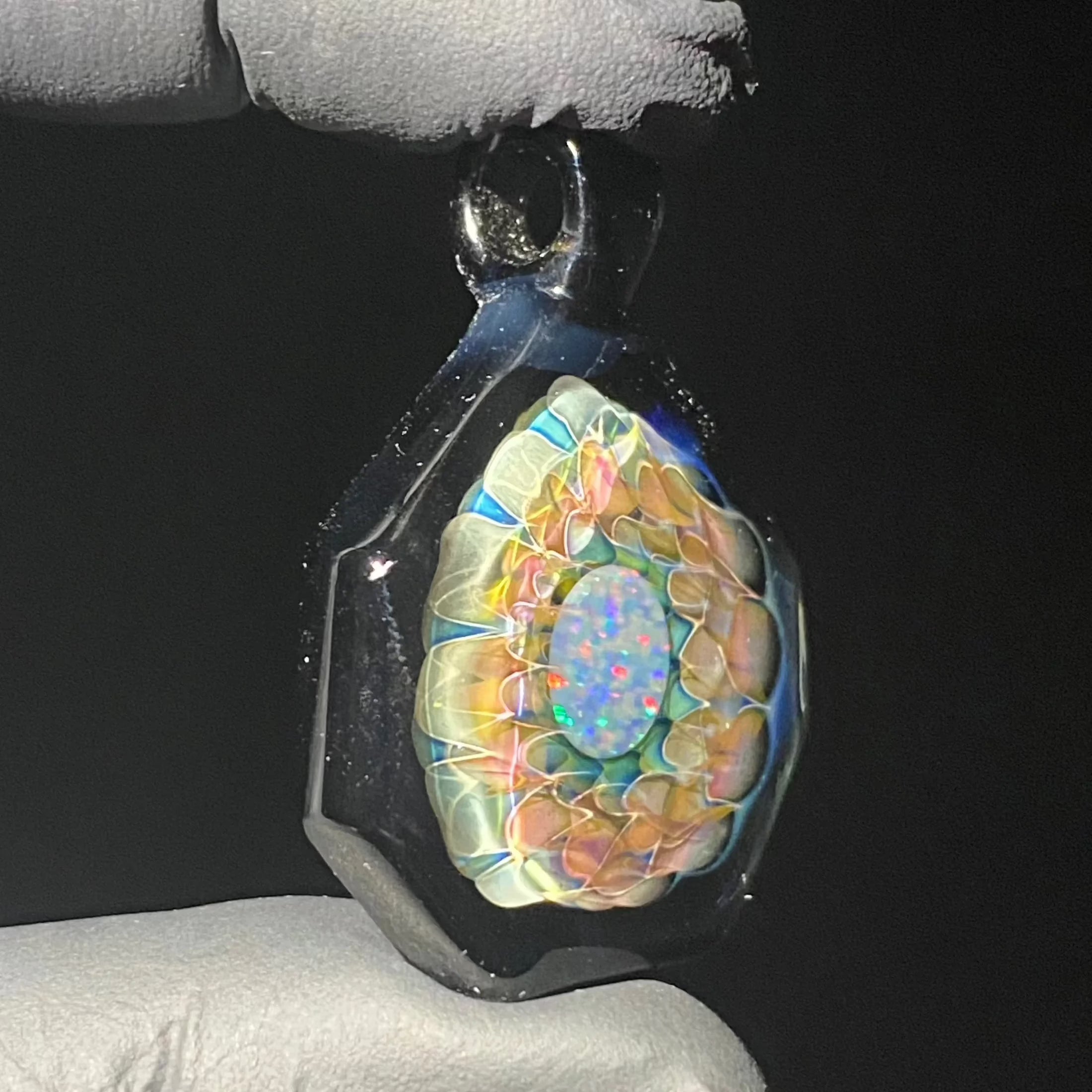 Rellek Glass - Coldworked Octogon Opal Pendant
