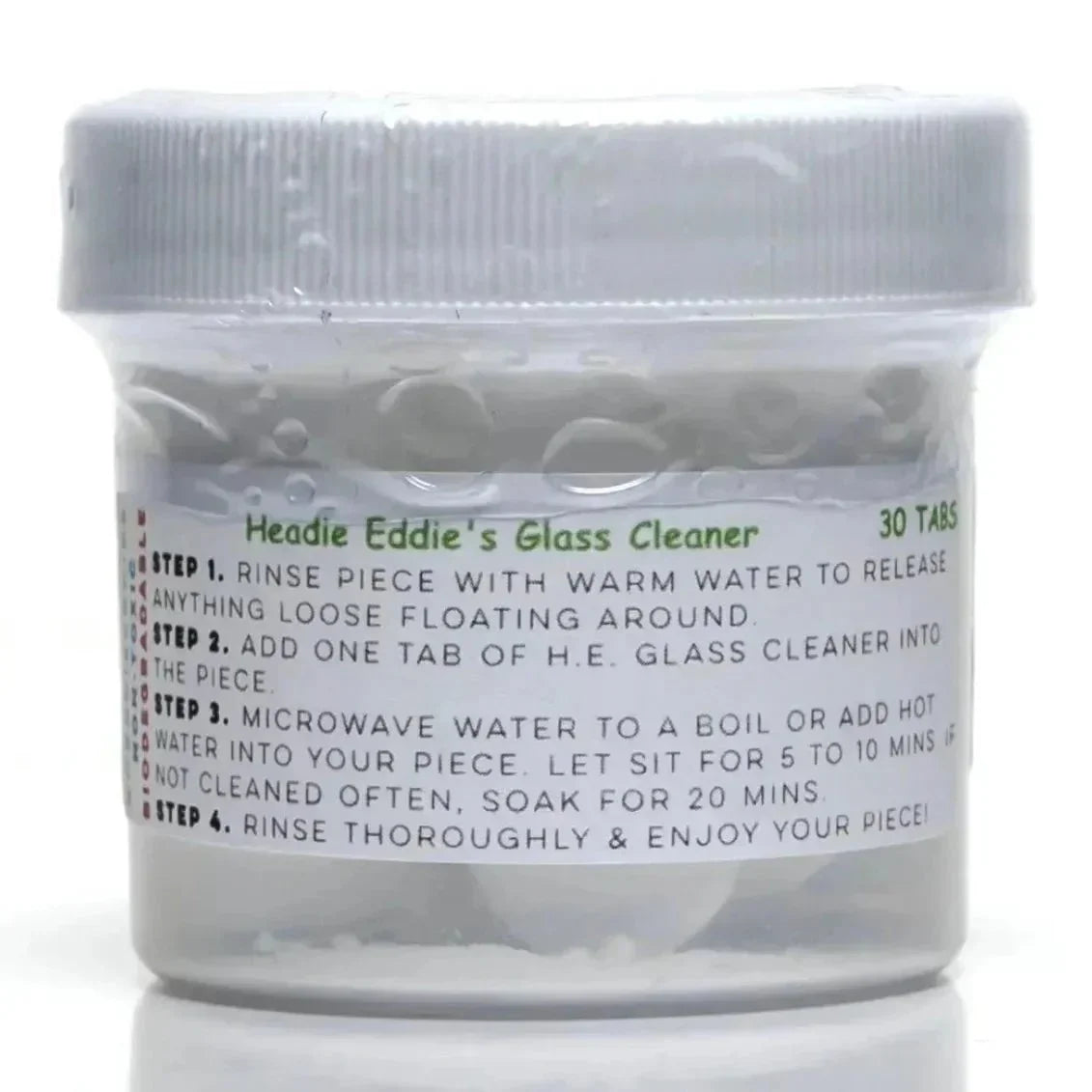 Heady Eddie's Glass Cleaner jar with 30 cleaning tablets for glass pipes and accessories