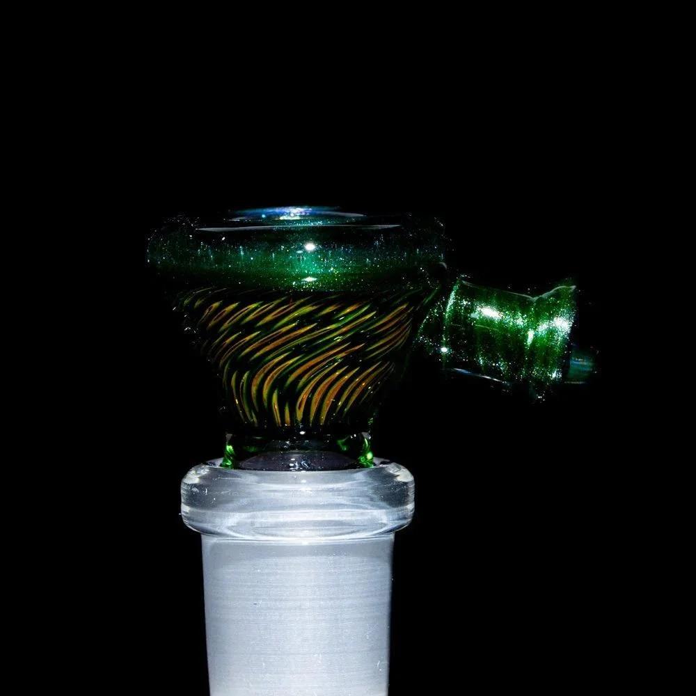 Green glass bowl piece with swirl design for water pipe, vaporizer, or glass accessory