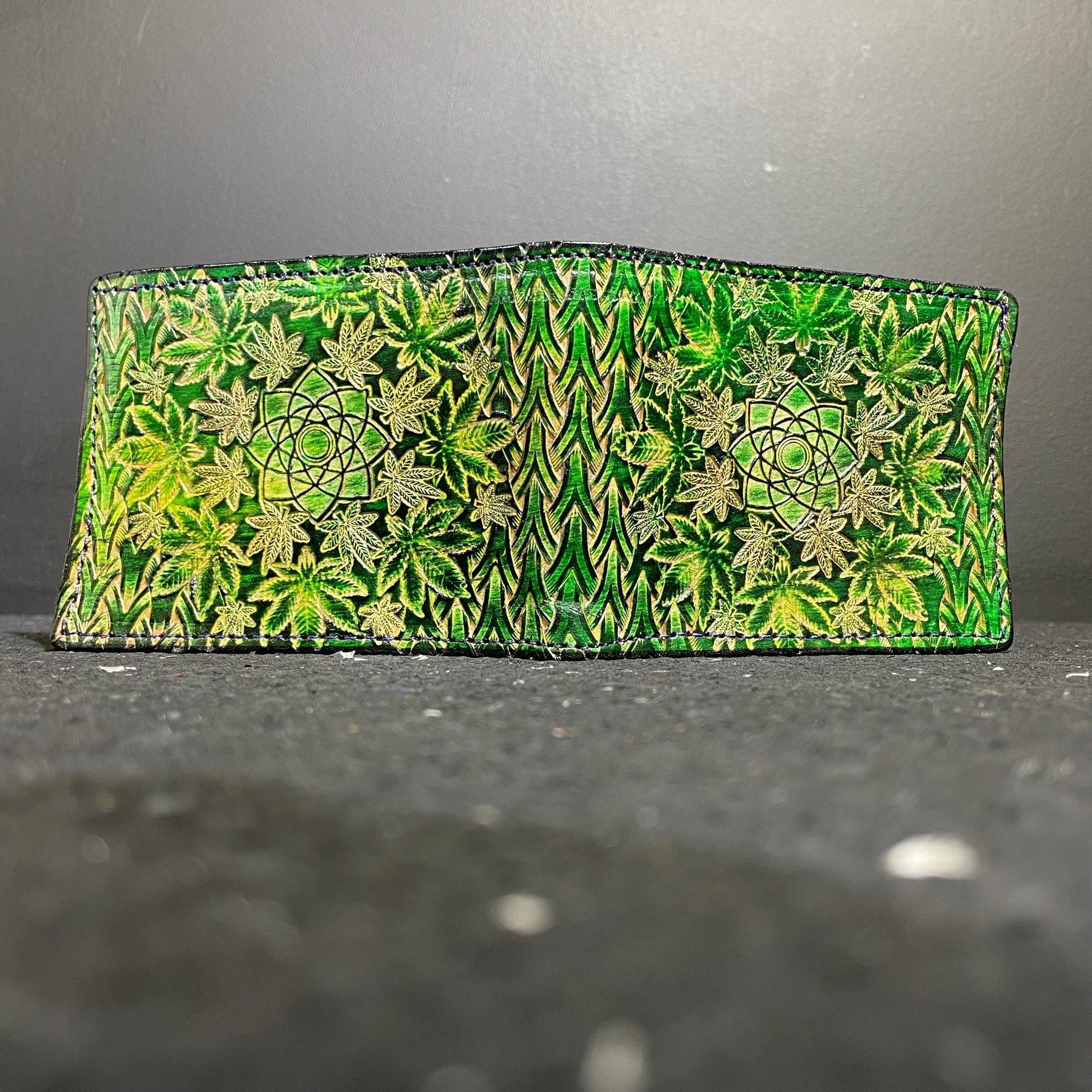Lost Sailor Leather - Green Leaf Sacred Geometry Wallet