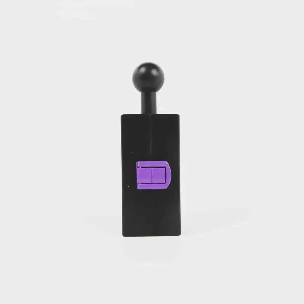 Black smoking accessory with purple slider, isolated on white background