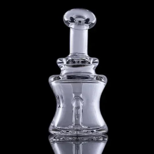 Clear glass carb cap with rounded top and curved design on black background