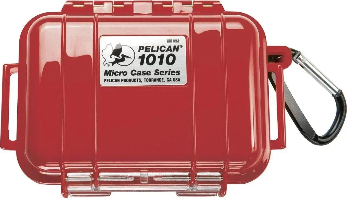 Red Pelican 1010 Micro Case with carabiner, waterproof protective storage for small accessories