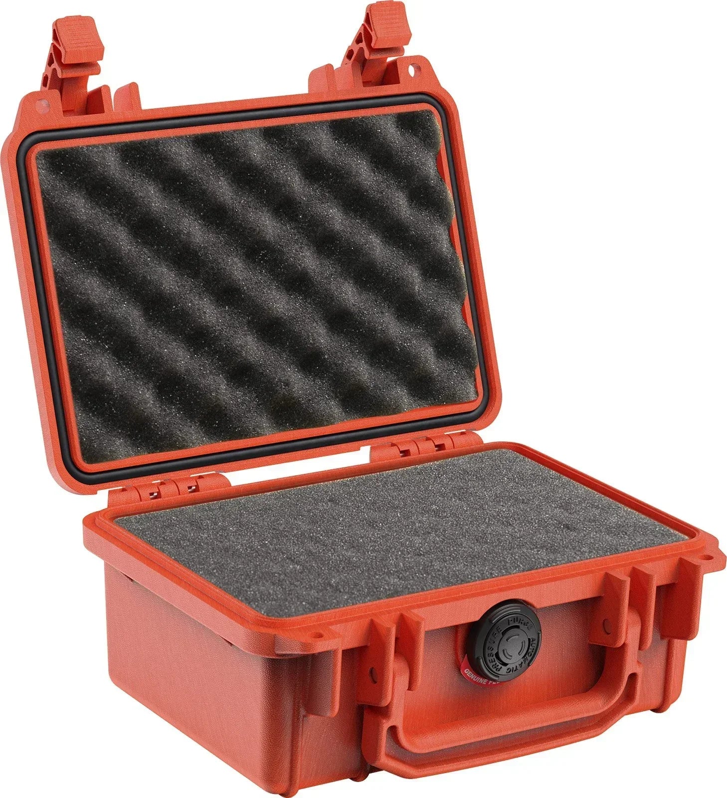 Orange protective case with foam lining for safe storage of glass pipes or vaporizers