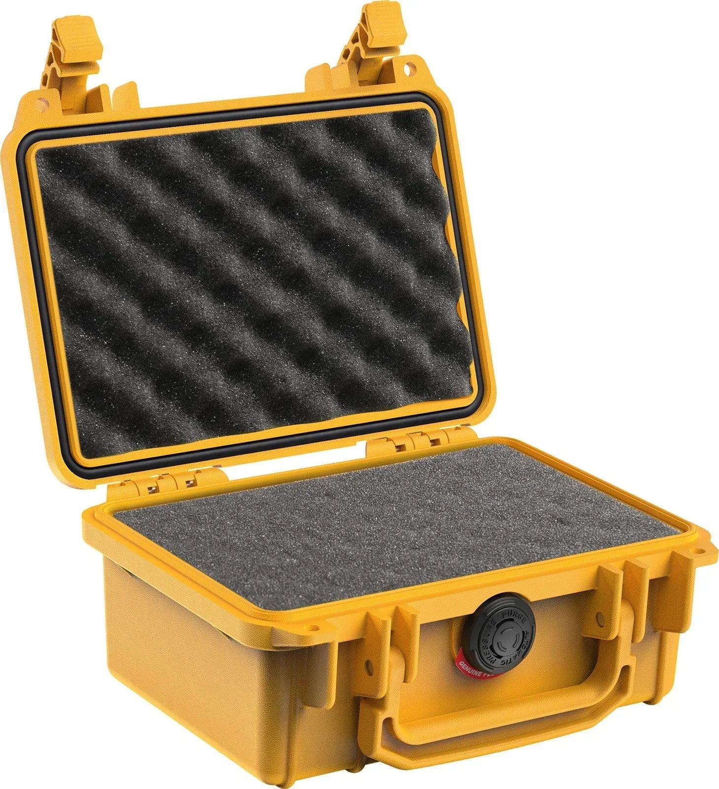 Yellow waterproof case with foam lining for safe storage of glass pipes or vaporizers