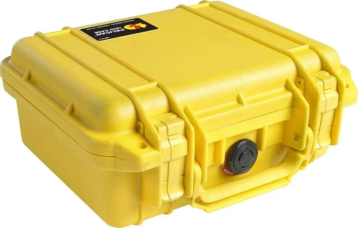 Yellow Pelican 1300 case with secure latches and pressure valve for durable storage