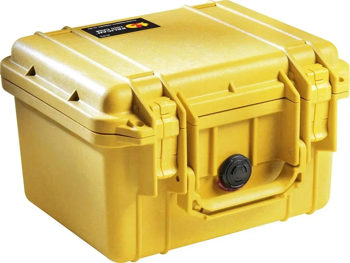 Yellow Pelican 1300 case with secure latches and pressure valve for gear protection