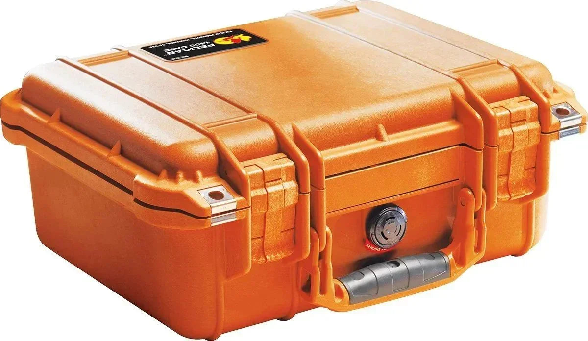 Orange Pelican 1400 case with secure latches and handle for durable storage